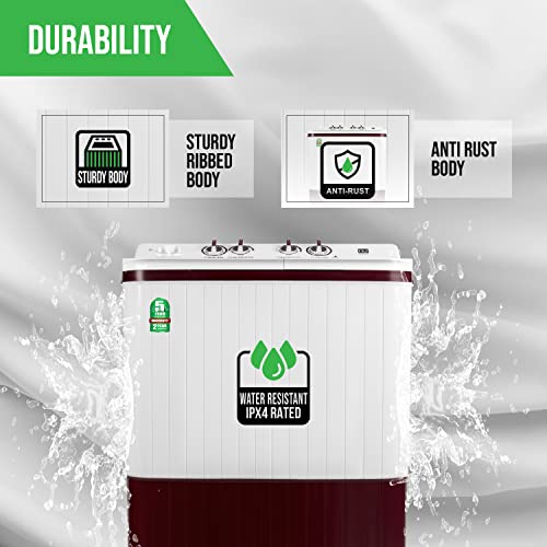 Image of NU 9 Kg Semi-Automatic Top Load Washing Machine with Soft Close Premium Toughened Glass Lid (WTT90GBO, Burgundy Red) 2023 Model