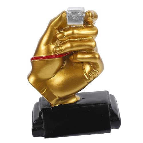 Mipcase Resin Soccer Trophy Ornament Hand Whistle Desktop Decor Decorative Football Award for Home Office and Parties for Sports Fans and Collectibles