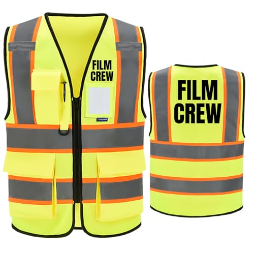 AYKRM yellow Film Crew safety Vest white zipper pocket