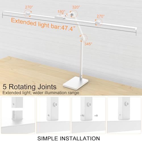 Image of Omorepa 36 W 3000 LM Ultra Bright Architect Desk Lamp with Base, 47.4 Inch Wide Tall Overhead Desk Light for Home Office, Dimmable Table Light with Remote for Desktop Working,Drafting,Reading