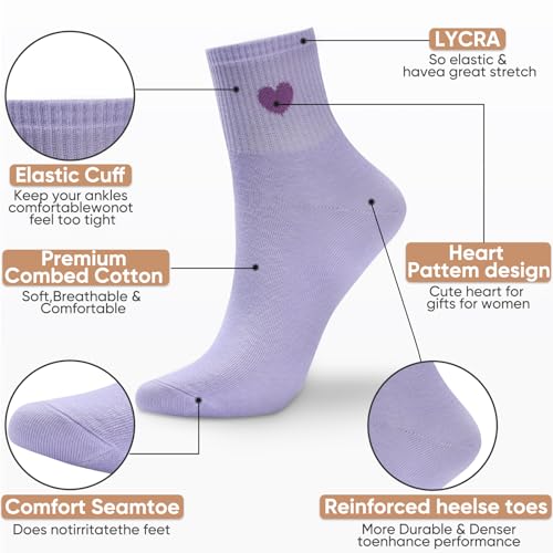 Corlap Women's Cute Cotton Crew Athletic Running Socks - Ankle High, Novelty Fun Heart Design 5-Pairs (Gift Box)3