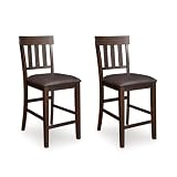 Signature Design by Ashley Haddigan Upholstered Barstool, 2 Count, Slat Back Design, Cushioned Seat, Wood, 25.5' H, Dark Brown