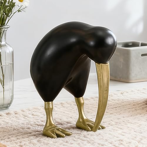 Figura Decorativa de Resina Pájaro Kiwi Abstracto Negro y Dorado miniatura 6