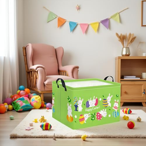 Image of Rectangular Easter Basket Easter Gift Basket for Kids Baby Storage Basket Cute Toy Storage Bin Organizer Shelf Book Basket Easter Room Decor(Green Easter Basket)
