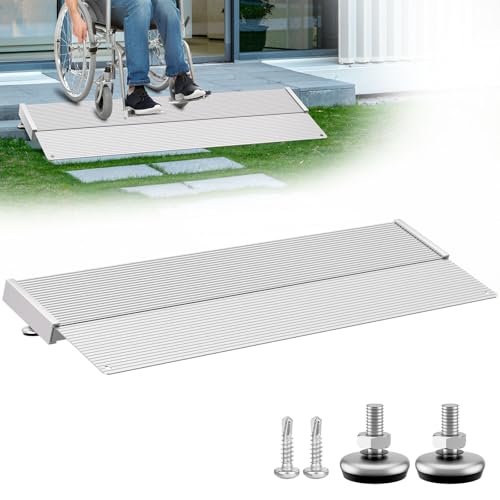 Aluminum Threshold Ramp,12 Inch Portable Self Supporting Entry Handicap Ramp, Doorways Rated 800 lbs,forWheelchair Scooters Power Chairs Walkers Metallic