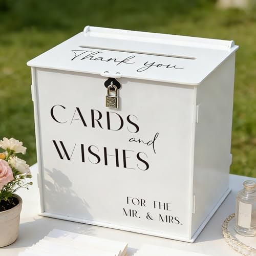 Image of White Acrylic Card Box with Slot & Lock, Elegant Wedding Card Boxes for Reception, Large Money Envelope Gift Card Box for Party Wedding Birthday Engagement Anniversary Stylish Table Decor
