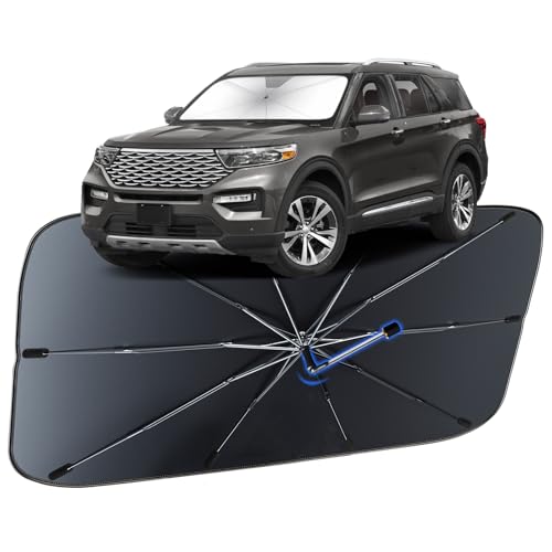 Image of Windshield Sun Shade for Ford Explorer 2020-2026, Umbrella Car Shades with 360Rotating Shaft, Foldable Front Window Sunshade for UV & Heat Protection