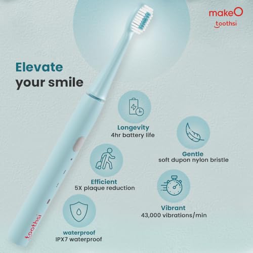 Image of Toothsi Electro i6 Smart Electric Toothbrush | Aquatic Blue | 3 Cleaning Modes | IPX7 Waterproof & 5X plaque reduction | Sonic Technology, Dupont Soft Bristles, & Smart Timer | Rechargeable