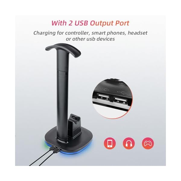 Mcbazel RGB Headset Stand with Charging Station for PS5/PS5 Edge Controller, Controllers Stand & Playstation 5 Controllers Holder, Premium RGB Gaming Headphone Holder – Black - Image 5