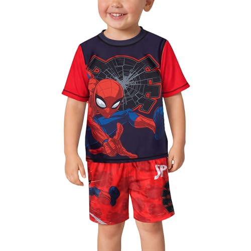 Image of Marvel Boys Rash Guard Set 2 Piece Hulk Spiderman Swim Shirt & Swim Trunks
