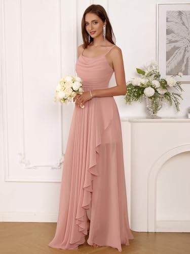 Dymaisei Chiffon Bridesmaid Dresses Spaghetti Straps Scoop Neck Prom Dresses Mermaid Formal Party Dress with Slit2