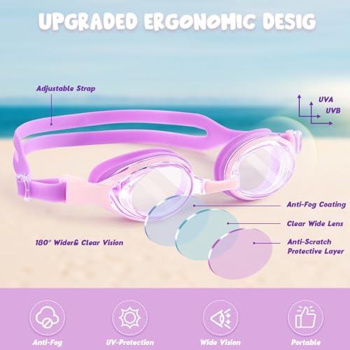 Image of Girls Unicorn Swim Cap and Goggles Set Toddler Waterproof Bathing Pool Swimming Caps Comfortable Kids Mermaid Unicorn Swimming Hats for Long and Short Hair (Mermaid Set)