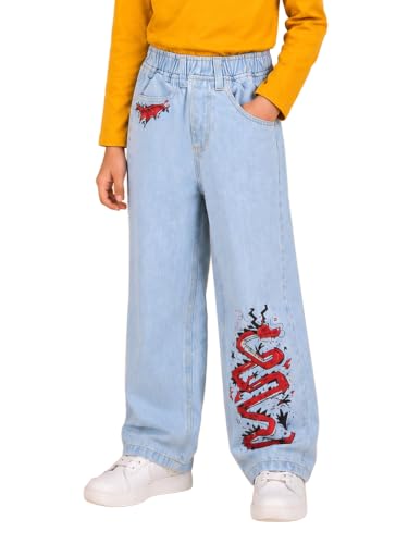Image of KiddoPanti Boys Baggy Jeans | Stretch Denim Wide Leg Jeans | Elastic Waist Casual Denim Pants | Cotton Blend Loose Fit with 4 Pockets | Kids Street wear | 2-14 Years