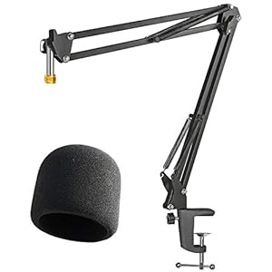 YOUSHARES Blauwe Yeti Mic Stand met Pop Filter – Mic Suspension Boom Arm Stand met Foam Cover Voorruit voor Blue Yeti en…
