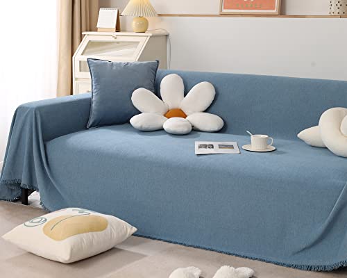 Mxaeyr Couch Covers For Sectional Sofa L Shape, Sofa Covers For 1-2 Cushion Couch, Grayish Blue Chenille Couch Cover Blanket Thick And Durable, Sectional Sofa Cover With Boho Fringe (M 71"X91") #TOP1