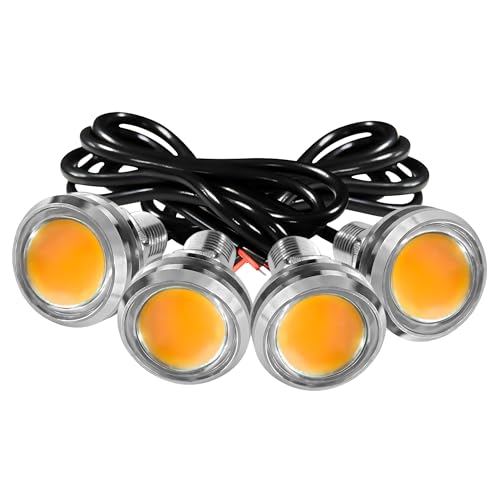 JRQLOV 4Pcs 23mm COB DC 12V Eagle Eye LED Car Fog DRL Daytime Running Light Car ATV Camper Trunk Motorcycle Marker Lights Lamp Tail Reverse Fog Light Signal Lamp (Yellow)