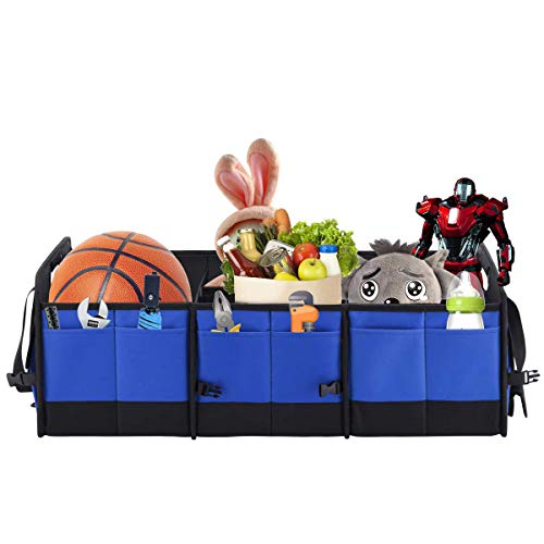 AUTOARK Multipurpose Car Trunk Organizer with Straps,Non-Slip Waterproof Bottom,Durable Collapsible Adjustable Compartments Cargo Storage,Upgraded Handle,AK-076