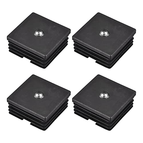 sourcing map 4Pcs Inserts for Square Tubes with M8 Thread, for 1.97x1.97 OD Square Tube, Square Black Plastic Plug Caster Insert Chair End Caps Furniture Leg Plug
