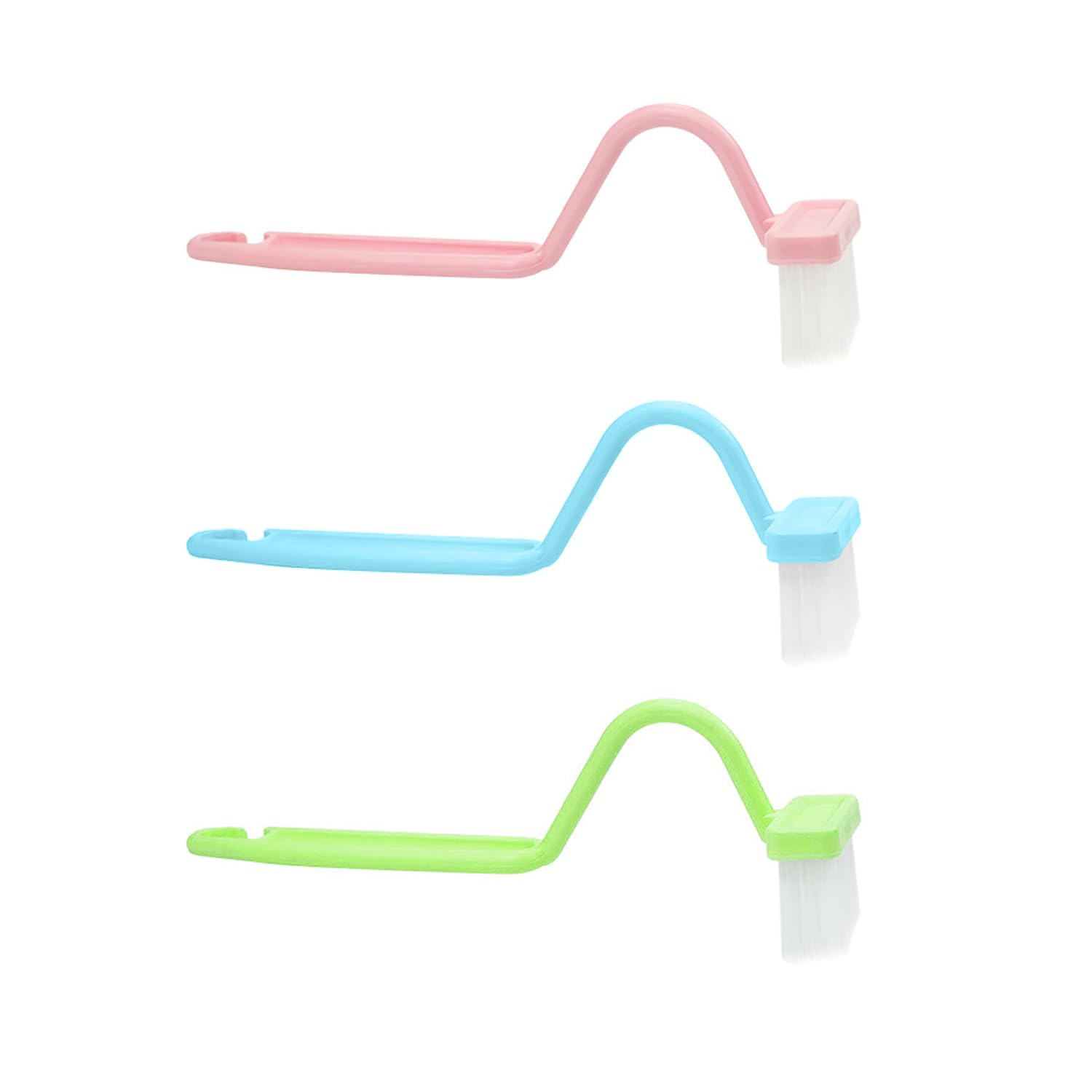 Pack of 3 Toilet Seat Brush, Toilet Brush with Rim Cleaning, Toilet Cleaning Brush, Portable Curved Toilet Brush, Toilet Rim Cleaner (Blue, Green, Pink)