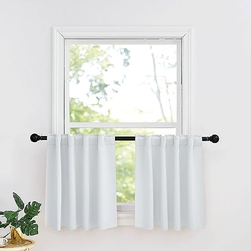 Image of RYB HOME Kitchen Window Curtains - Blackout Privacy Half Window Curtains for Bedroom Bathroom Dining Living Room Cafe Office Short Tiers Drapes, W 34 x L 36 inches, 2 Panels, Grayish White
