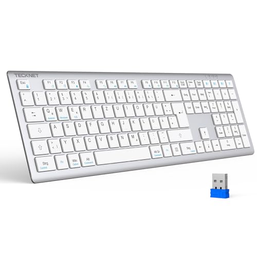 TECKNET Bluetooth Tastatur, Kabellose Wiederaufladbare Multi-Device Tastatur mit Einfacher bis zu 4 Geräte, Ultraflache, Deutsches Layout (QWERTZ), für Mac, Windows, iOS, Chrome OS