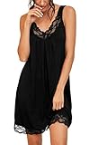 PrinStory Women's Loose Full Slips Lace Nightgown Chemise Sleepwear Cotton Jersey Nightdress US Larg