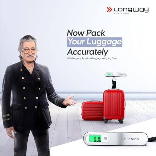 Image of Longway Traveltare Digital Portable Luggage Weighing Scale | LCD Display for Accurate Measurements | Lifetime Replacement | Weighing Scale for Home, Travel, Flights & Bags (Silver, 50 kg)