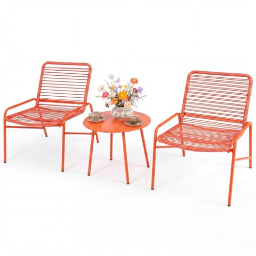 LIFEZEAL Salon de Jardin 3 Pièces en Résine Tressée avec Assise à Lattes