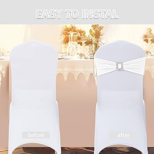Joccun 120 PCS Spandex Chair Sashes Bows Stretch Chair Cover Band with Buckle Slider Universal Elastic Chair Ties for Wedding Banquet Party Event Decoration (White) by Joccun - Used condition - Image 4