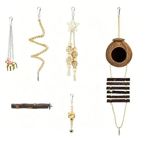 Juego de accesorios de hábitat para pájaros con escalera oscilante de nido y artículos de masticación para pájaros pequeños, jaula, columpio, suministros de decoración de forraje para loros, juguete