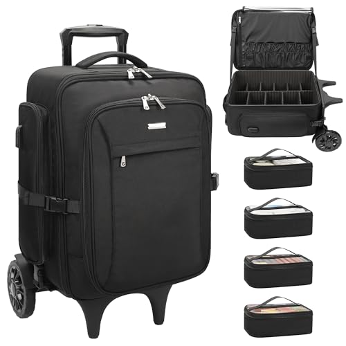 Relavel Rolling Makeup Case with 4 small bags, Large Make Up Trav...