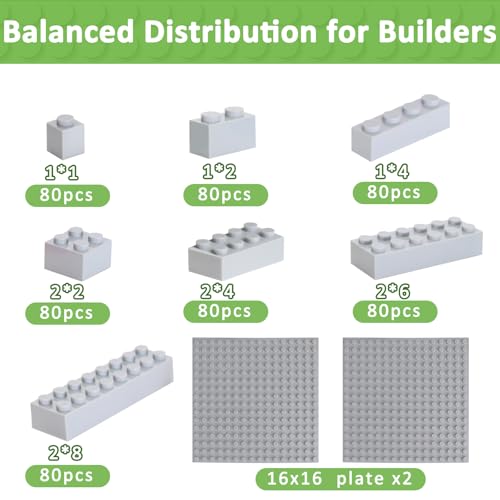 Blocs de construction classiques Cabeeskii de 560 briques de construction grises en vrac