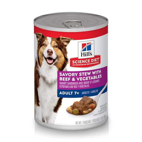 Hill’s Science Diet Senior 7+ Canned Dog Food, Savory Stew with Beef & Vegetables, 12.8 oz, 12 Pack wet dog food