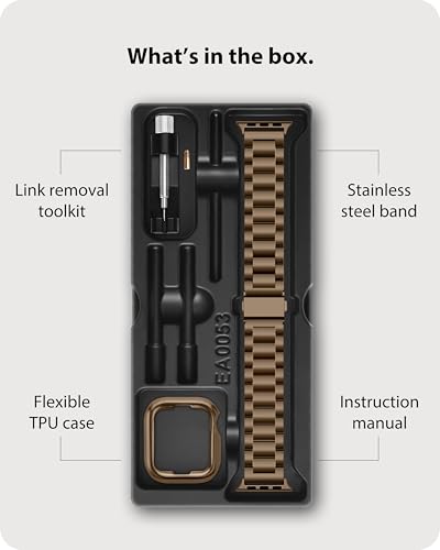 Image of Fullmosa Metal Band with Case for Apple Watch 45 /44 /42mm | Fits iWatch Series 9 /8 /7 /6 /5 /4 /3 /2 /1,SE3 /2 /1,Stainless Steel Strap for Men Women Professional Office Golden Coffee