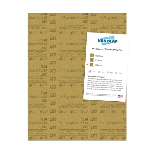 NANOLAP PSA Microfinishing Film, 1 Pc 60 Micron (300 Grit) Adhesive Polishing Paper, 8-1/2” x 11” Fine Sanding Film for Scary Sharp Sharpening System, Lapping, or Polishing Jewelry, Aluminum Oxide AO
