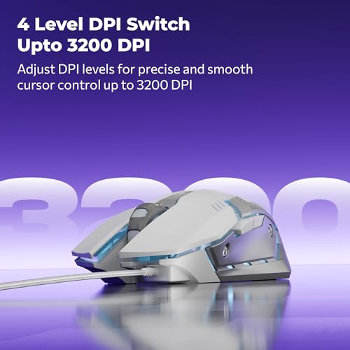Image of Zebronics-Transformer-M with a High-Performance Gold-Plated USB Mouse: 6 Buttons, Multi-Color LED Lights,High-Resolution Sensor with max 3600 DPI, and DPI Switch(White)
