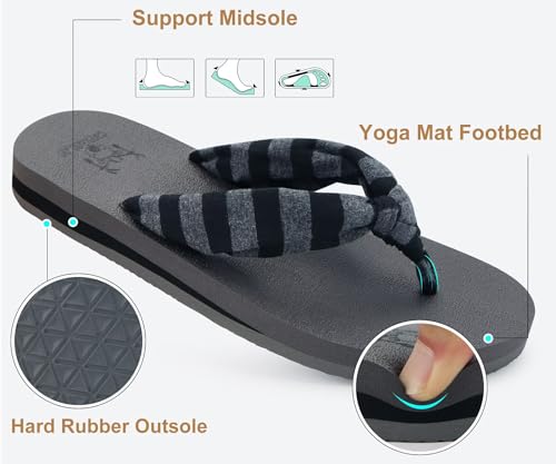 Image of KuaiLu Flip Flops for Women with Arch Support Summer Beach Thong Sandals | Comfortable Yoga Mat Walking Shoes Cushion Slip On Casual Outfits Indoor Outdoor