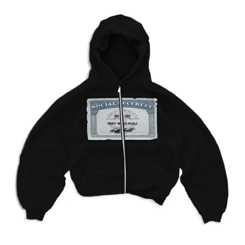 Crancious Y2k Oversized Graphic Hoodies Unisex Grunge Zip up Hoodie Cute Hoodies for Teen Girls and Boys 2000s Emo Clothes (BLACK Medium)