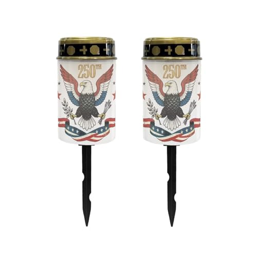 Image of Poceacles America 250th Anniversary Decor Eagle 250th Print Outdoor Solar Powered Cemetery Lights Grave Outdoor Stake Lights Garden Solar Lantern Flameless Candles Garden Decoration, 2 Piece