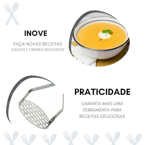 Amassador Batata Inox ergonômico Amassador Legumes Feijão Purê Multiúso Resistente Aço Inoxidável