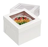 Packpal 20Pack 8 Inch Cake Boxes, 8X8X8 Inch White Bakery Boxes With Windown For Chocolates, Cajas Pasteles, Cookie, Pastries,Pie, Home Bakers, Gift Cakes For Wedding, Birthday, Halloween