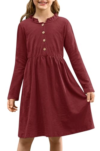 BesserBay Herbst Mädchen Stehkragen Mit Rüschen Langarm Manikleid Knopf...