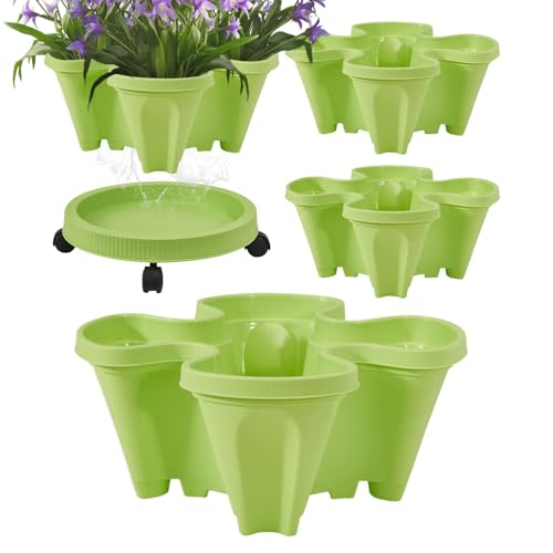Jardinière empilable | Jardinière de jardin avec 4 pots – Support roulant avec plateau amovible, idéal pour les fleurs, plantes grasses, herbes et légumes