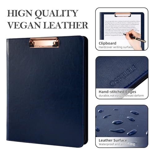 Image of Ospelelf 3 Ring Portfolio Binder with Zipper, Leather Clipboard with Storage, Padfolio Folder for Men, 12.1 inch Tablet Sleeve, 5 Dividers with Pocket, Refillable Notepad, Card Slot (Navy Bule)