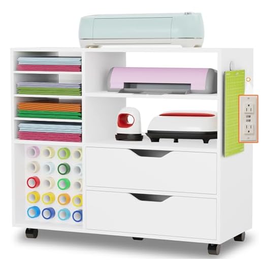 25+ Craft Tables with Storage for Organized Creativity 3 Dooloric Craft Organization and Storage Cart Compatible with Cricut Machines, Rolling Craft Table Organizer with Charge Station Vinyl Roll Holder, Drawers, Craft Storage Cabinet for Craft Room Home