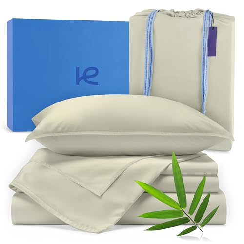 Kickoff Viscose Bamboo Sheets Queen Size 4-pc 100% Organic Bamboo Viscose Bed Cooling Sheets Queen Size Set Cool Bedding for hot Sleepers Sheet, Flat, Fitted, Pillowcases (Soft Sage, Q)