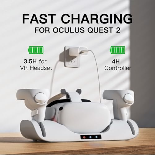Image of Upgraded Charging Dock for Oculus Quest 2, Magnetic VR Charger with 2 Rechargeable Batteries for Oculus Quest 2 Accessories, VR Headset & Charger Controller Supports LED Indicator