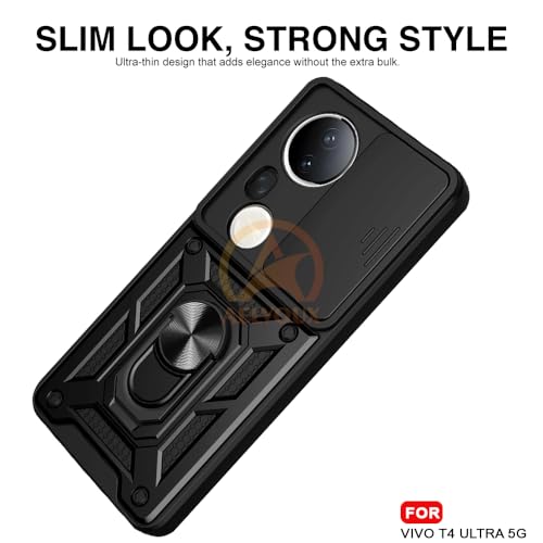 Image of Armor Bumper Back Cover Case for Vivo T4 Ultra 5G Rotating Camera Cover, Ring Holder & Kickstand | Heavy Duty & 360 Degree Protection Vivo T4 Ultra 5G Back Cover (Black)