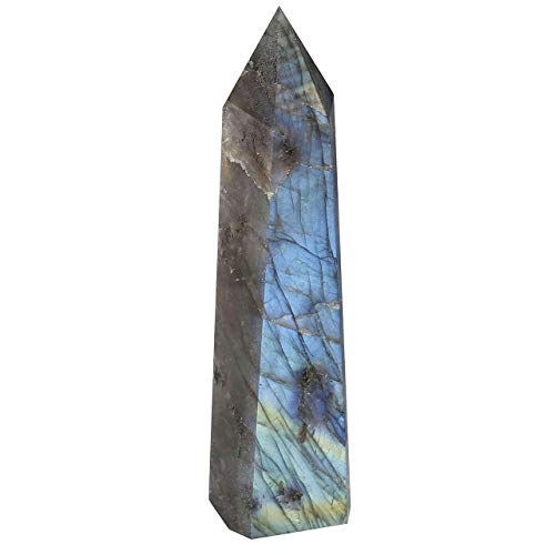 PESOENTH Natural Labradorite Crystal Quartz Point Wand Tumbled Hexagonal Healing Crystal Pointed Faceted Prism Wand Carved Reiki Stone Figurine,2.5