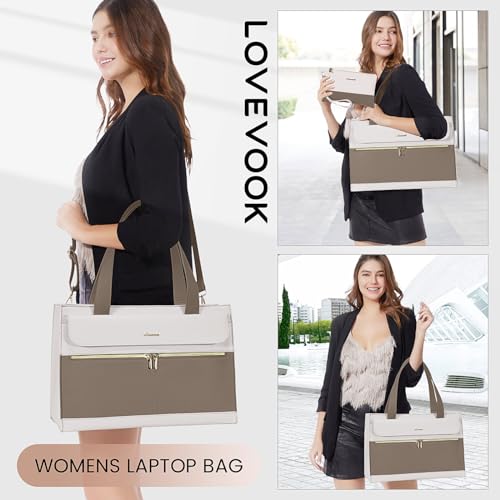 Image of LOVEVOOK Laptop Bag for Women 15.6 Inch Laptop Tote Work Professional Leather Computer Briefcase Waterproof Handbag Shoulder Large Capacity Business Teacher Office Crossbody Purse